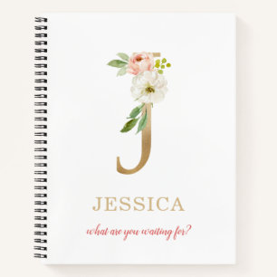 Monogram Gold Letter J Blumenmotto oder Zitat Notizblock