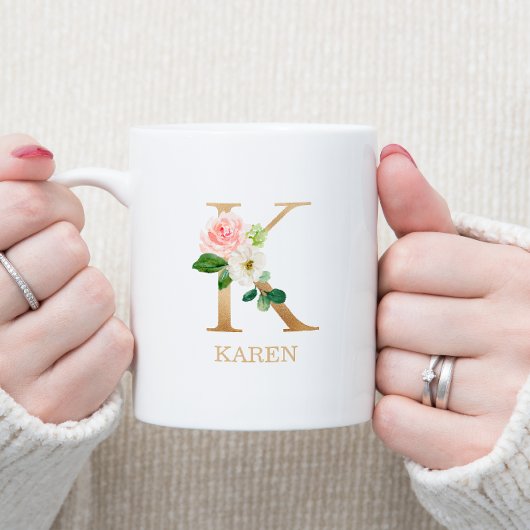 Monogram Gold Letter K | Florrosa weiß grün Kaffeetasse