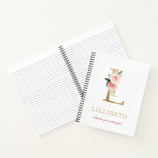 Monogram Gold Letter L | Blumenmotto oder Zitat Notizblock (Innenseite)