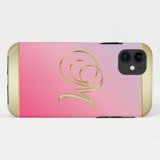 Monogram Gold Letter M elegant rosa Case-Mate iPhone Hülle (Rückseite (Horizontal))