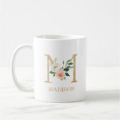 Monogram Gold Letter M | Florrosa weiß grün Kaffeetasse (Links)