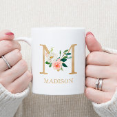 Monogram Gold Letter M | Florrosa weiß grün Kaffeetasse