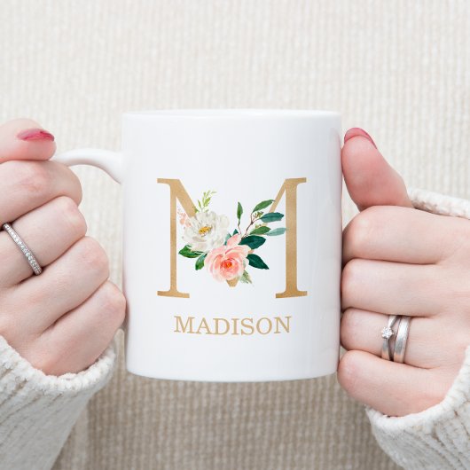 Monogram Gold Letter M | Florrosa weiß grün Kaffeetasse