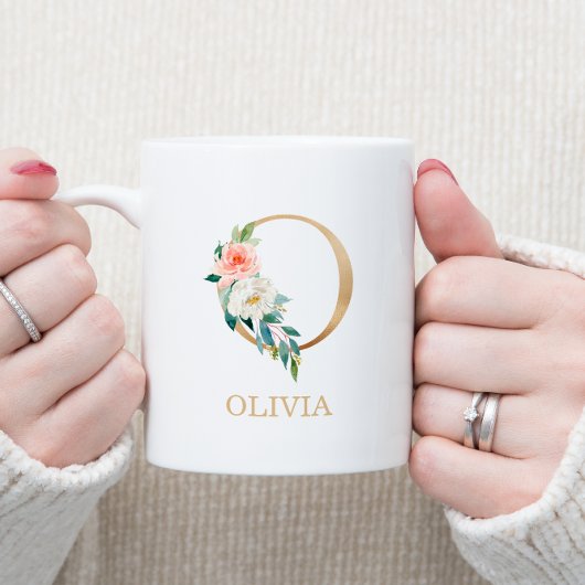 Monogram Gold Letter O | Florrosa weiß grün Kaffeetasse