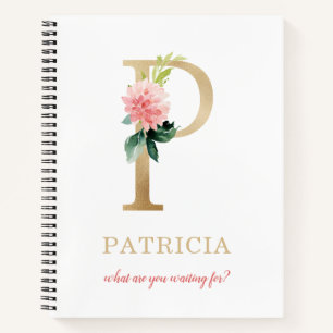 Monogram Gold Letter P Blumenmotto oder Zitat Notizblock
