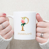 Monogram Gold Letter P | Florrosa weiß grün Kaffeetasse