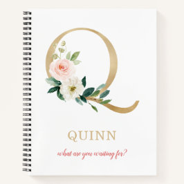 Monogram Gold Letter Q | Blumenmotto oder Zitat Notizblock