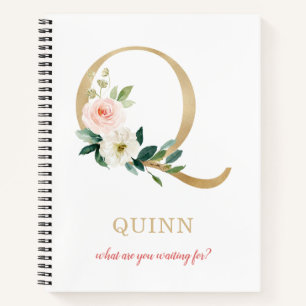Monogram Gold Letter Q   Blumenmotto oder Zitat Notizblock