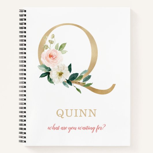 Monogram Gold Letter Q | Blumenmotto oder Zitat Notizblock (Vorderseite)