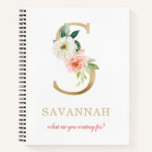 Monogram Gold Letter S | Blumenmotto oder Zitat Notizblock (Vorderseite)