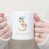 Monogram Gold Letter S | Florrosa weiß grün Kaffeetasse