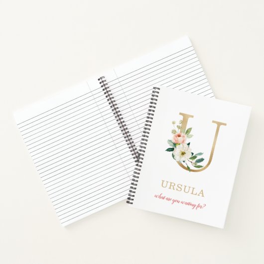 Monogram Gold Letter U | Blumenmotto oder Zitat Notizblock (Innenseite)