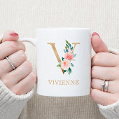 Monogram Gold Letter V | Florrosa weiß grün Kaffeetasse