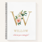 Monogram Gold Letter W | Blumenmotto oder Zitat Notizblock (Vorderseite)