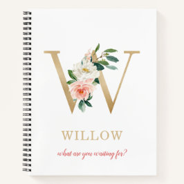 Monogram Gold Letter W | Blumenmotto oder Zitat Notizblock
