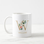 Monogram Gold Letter W | Floral Pink White Green Kaffeetasse (Links)