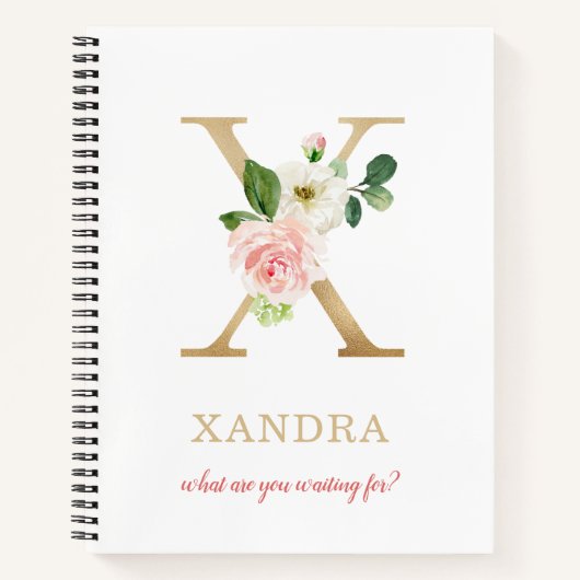 Monogram Gold Letter X | Blumenmotto oder Zitat Notizblock (Vorderseite)