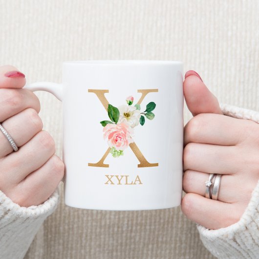 Monogram Gold Letter X | Florrosa weiß grün Kaffeetasse