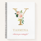 Monogram Gold Letter Y | Blumenmotto oder Zitat Notizblock (Vorderseite)