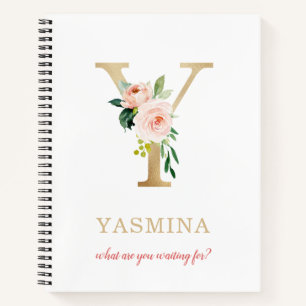 Monogram Gold Letter Y Blumenmotto oder Zitat Notizblock