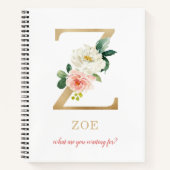 Monogram Gold Letter Z | Blumenmotto oder Zitat Notizblock (Vorderseite)