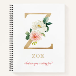 Monogram Gold Letter Z | Blumenmotto oder Zitat Notizblock