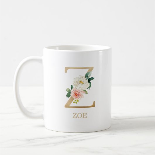 Monogram Gold Letter Z | Florrosa weiß grün Kaffeetasse (Links)