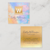 Monogram Gold lila Blue Aquarellmarmor-Skript Quadratische Visitenkarte (Vorne/Hinten)