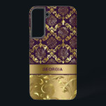 Monogram, Gold & Lila floral Damask LifeProof iPh Samsung Galaxy Hülle<br><div class="desc">Elegante,  tief lila und goldfarbene Damasken und Wirbel. Anpassbare Monogramm.</div>