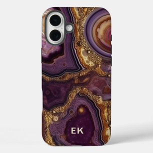 Monogram Gold Lila Geode Agate iPhone 16 Plus Hülle