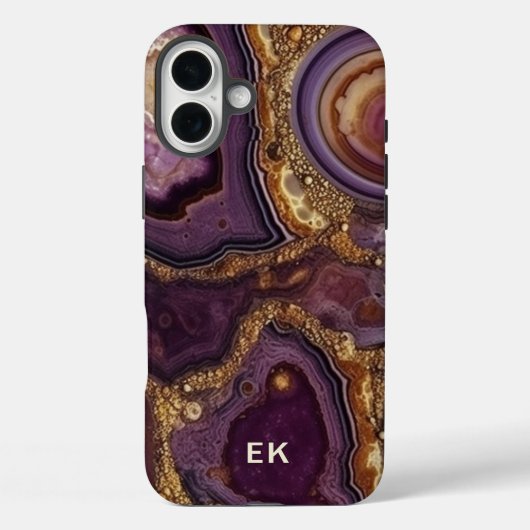 Monogram Gold Lila Geode Agate Case-Mate iPhone Hülle (Rückseite)