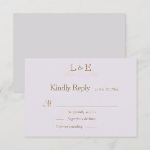 Monogram Gold Lila Grau Et-Zeichen Hochzeits-RSVP Einladung