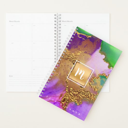Monogram Gold lila-Graue Aquarellfarbenchic Planer (Anzeige)