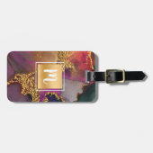 Monogram Gold lila-grüne Marmorfarbe Gepäckanhänger (Vorderseite horizontal)