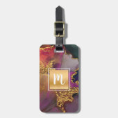 Monogram Gold lila-grüne Marmorfarbe Gepäckanhänger (Vorderseite vertikal)