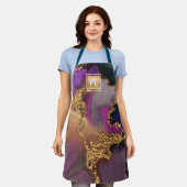 Monogram Gold lila grüner Marmor Aquarell fett Schürze (Getragen)
