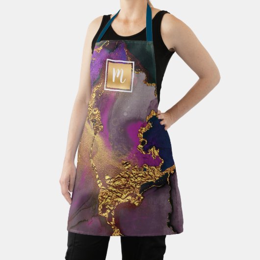 Monogram Gold lila grüner Marmor Aquarell fett Schürze (InSitu)