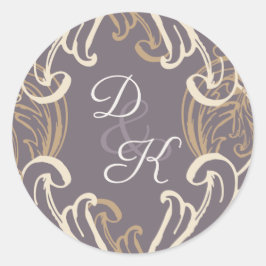 Monogram Gold Lila Vintage Einladung Runder Aufkleber