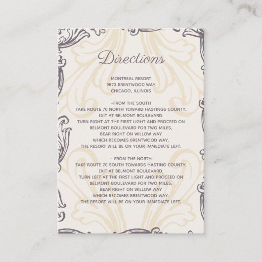 Monogram Gold Lila Vintage Hochzeit Details Karte (Vorderseite)