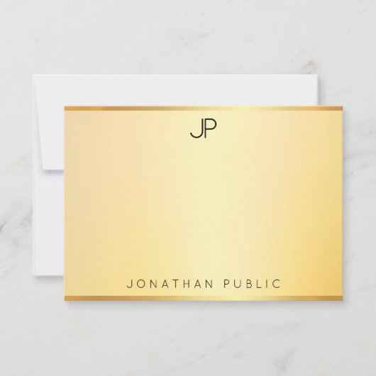 Monogram Gold Look Template Moderne, einfache Eleg Mitteilungskarte (Vorderseite)