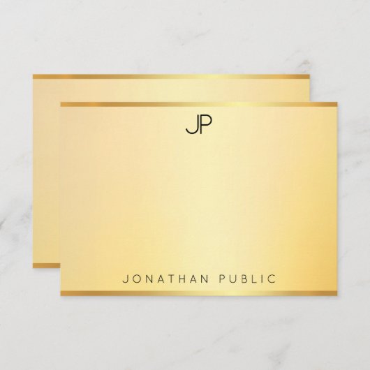 Monogram Gold Look Template Moderne, einfache Eleg Mitteilungskarte (Vorne/Hinten)