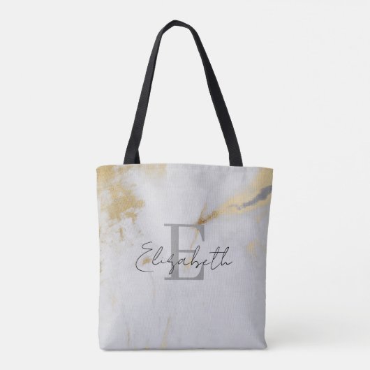 Monogram Gold Marble Gray Tasche (Rückseite)