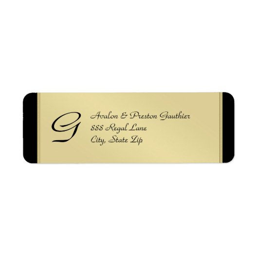 Monogram Gold Metal Black Wedding Address Label (Vorne)