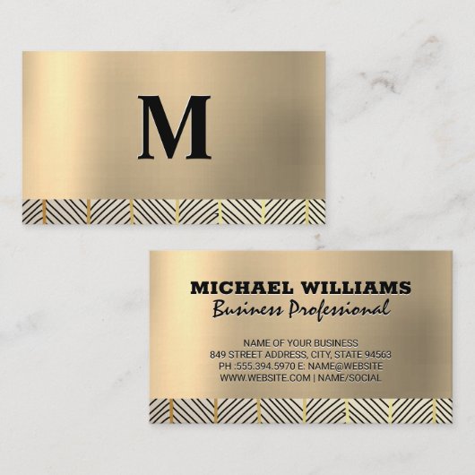 Monogram Gold Metallic Muster Visitenkarte (Vorne/Hinten)