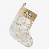 Monogram Gold Metallic White Marmor Kleiner Weihnachtsstrumpf (Vorderansicht (hängend))
