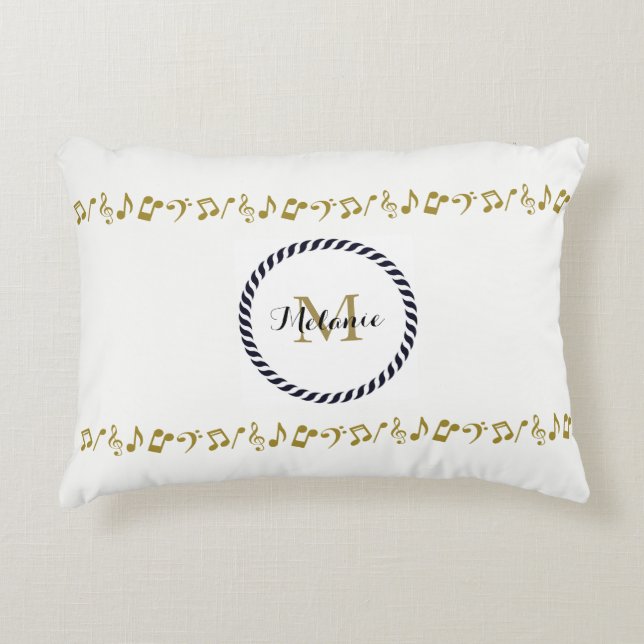 Monogram Gold Musiknoten Dekokissen (Vorderseite)