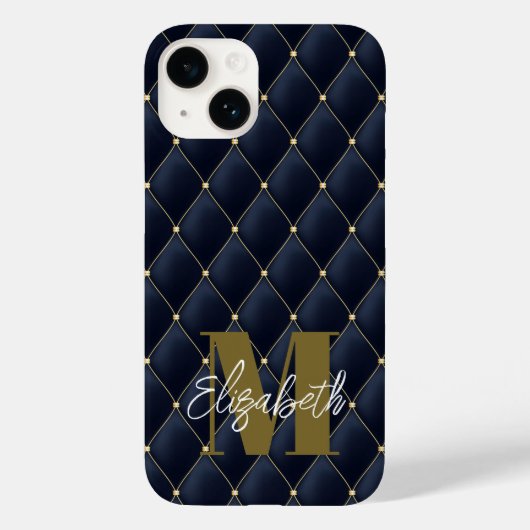 Monogram Gold Navy Muster Case-Mate iPhone Hülle (Rückseite)