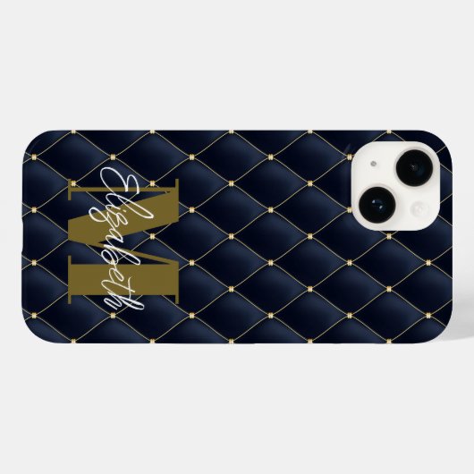 Monogram Gold Navy Muster Case-Mate iPhone Hülle (Rückseite (Horizontal))
