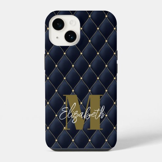 Monogram Gold Navy Muster iPhone Hülle (Rückseite)