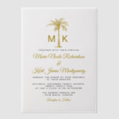 Monogram Gold Palm Tree Formal Beach Wedding Pergament Einladungen (Vorderseite)
